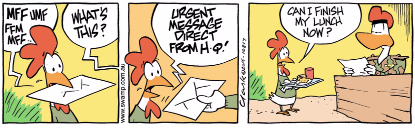 Swamp Cartoon - Carrier Pigeon Lunch ComicAugust 29, 2016