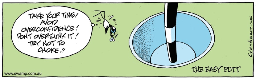 Swamp Ant is under pressure not to miss the putt so trying not to be over confident. Swamp Cartoon - Swamp Ant Golf PuttSeptember 18, 2017