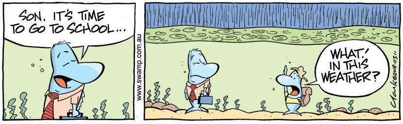 Swamp Cartoon - Fish School Protest ComicApril 3, 2018