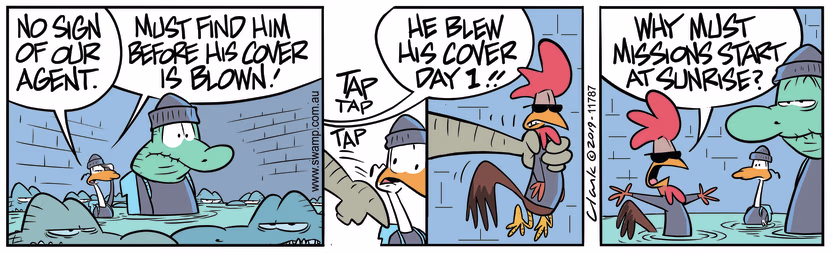 Old Man Croc & Nitpicker Bird are looking for their undercover agent before his cover is blown. Swamp Cartoon - Agent Blew His CoverOctober 8, 2019