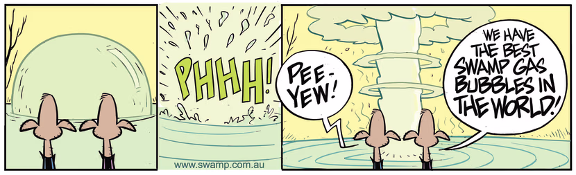 Cheese Rat declares to Chives they have the best Swamp gas bubbles in the world. Swamp Cartoon - Best Swamp Gas BubblesJanuary 29, 2020