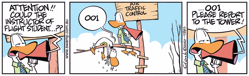 Air Traffic Controller has summoned the flight instructor of Student 001 to come to Tower. Swamp Cartoon - Flight Instructor is SummonedJanuary 30, 2020