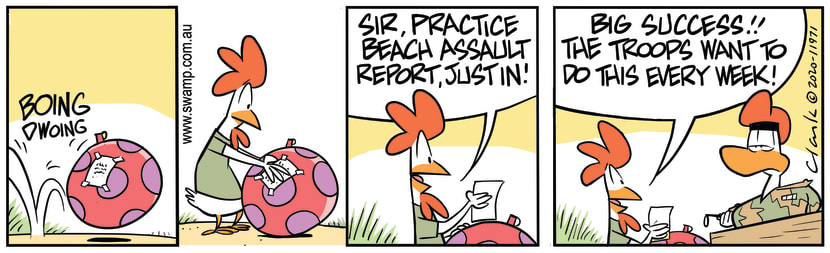 The practice beach assault was so successful the troops want to do it every week. Swamp Cartoon - Practice Beach AssaultMay 13, 2020