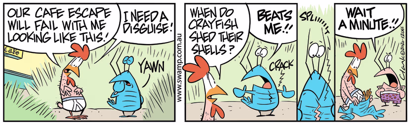 Chicken and Bob Crayfish have escape Swamp Cafe but the plan will fail without a disguise. Swamp Cartoon - Cafe Escape Will FailAugust 31, 2020