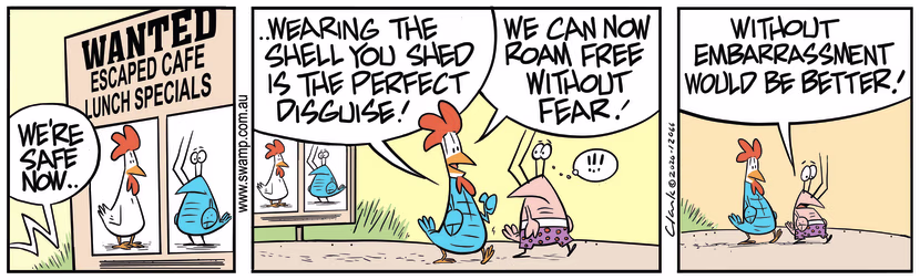 Bob Crayfish and Chicken are on wanted posters but their disguises may keep them safe from capture. Swamp Cartoon - Wanted Escaped LunchSeptember 1, 2020