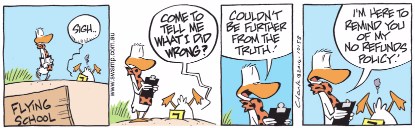 Ding Duck has crashed again and he is expecting the flight instructor to tell where he has gone wrong again. Swamp Cartoon - Ding Duck has Crashed AgainOctober 8, 2021