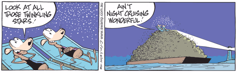 Cheese and Chives Rats are kicking back and enjoying the night sky all lit up by sparkling stars or so they think. Swamp Cartoon - Enjoying the Night SkyNovember 3, 2021
