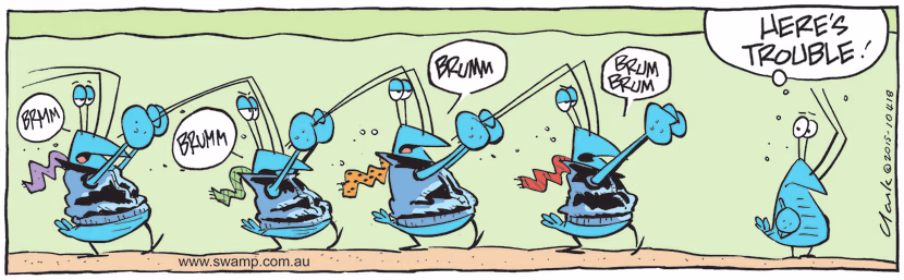 Swamp Cartoon - Crayfish Bikie GangFebruary 14, 2022