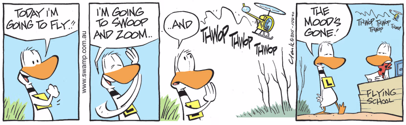 Ding Duck declares that today he is going to fly and he's going to swoop and zoom until he sees a helicopter. Swamp Cartoon - Going to FlyFebruary 15, 2022