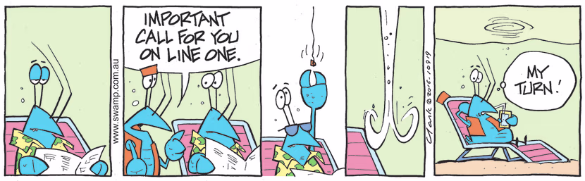The Waiter Crayfish tells the guest there's an important call for him and suddenly he disappears. Swamp Cartoon - Important CallNovember 2, 2022