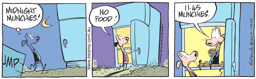 It's the middle of the night and Chives Rat is feeling peckish and upon opening the fridge sees Cheese Rat snacking. Swamp Cartoon - Cheese Rat SnackingJanuary 26, 2023