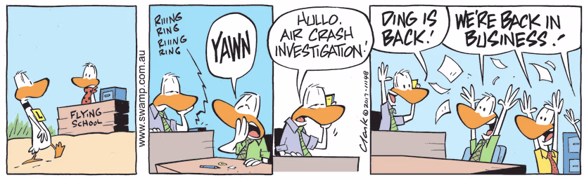 Bored Air Crash Investigators shout for joy when they receive phone call Ding Duck is back at Flying School. Swamp Cartoon - Shout For JoyMarch 3, 2023