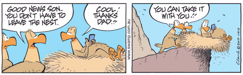 Baby Eagle nest is so comfortable he sits there all day texting on his phone so his parents decide to push it over cliff. Swamp Cartoon - Baby Eagle NestOctober 20, 2023