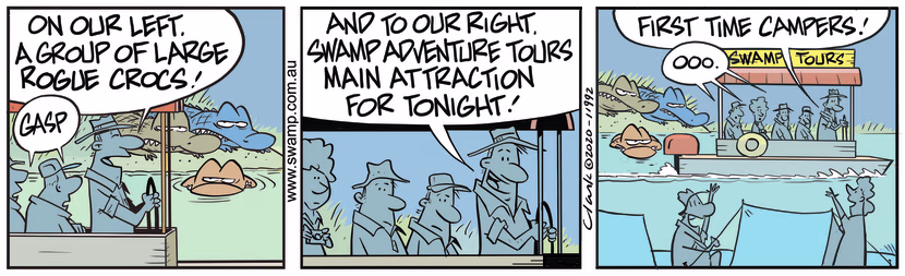 Swamp Tour Boat Operator is showing tourists what will be main attraction for the night. Swamp Cartoon - Swamp Adventure ToursApril 15, 2024