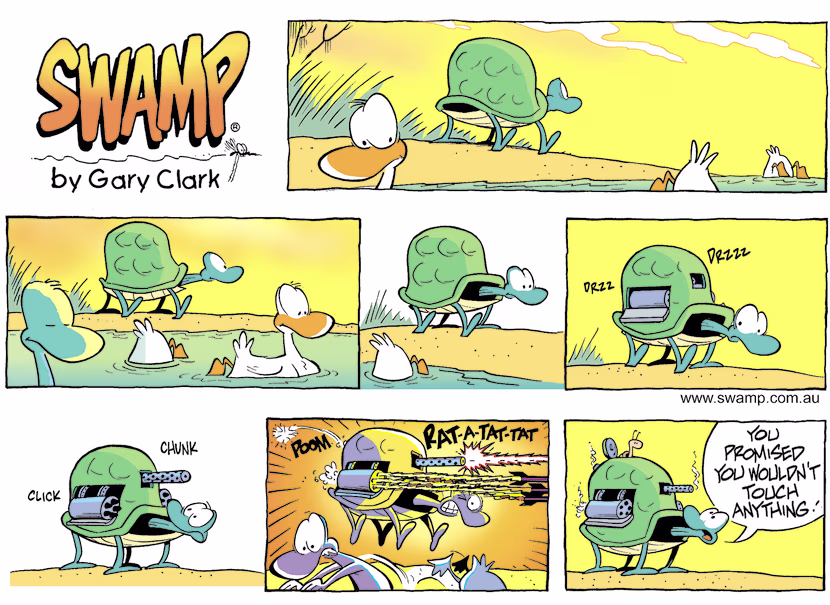 Turtle and Snail are having a leisurely stroll through the Swamp and despite Turtle warning snail not to touch anything he couldn't help himself. Swamp Cartoon - Leisurely StrollSeptember 12, 2021