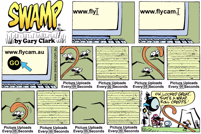 There's a flycam in the Swamp as someone thinks that will be exciting viewing. Swamp Cartoon - FlycamJuly 13, 2025