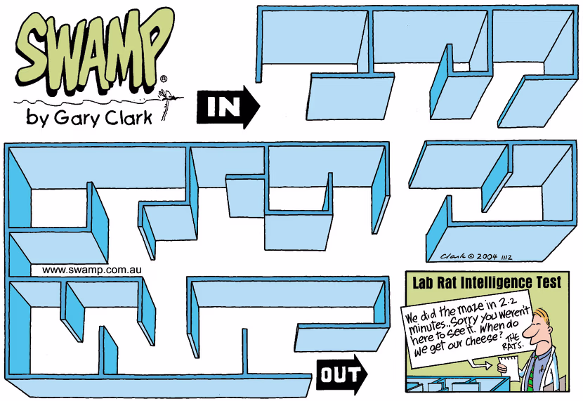 Cheese and Chives Rats leave a note for the Lab Technician saying how fast they completed the maze. Swamp Cartoon - Completed the MazeMarch 16, 2025