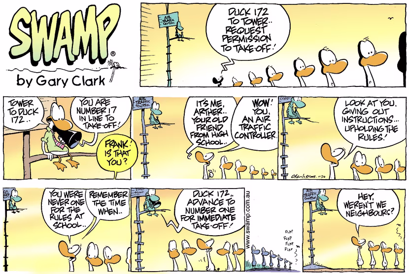 Swamp Cartoon - Ducks on ParadeApril 3, 2005