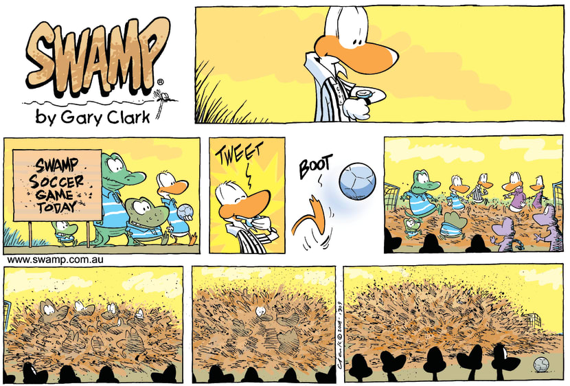 Swamp soccer game started so well but became so muddy and crazy nobody could see the game. Swamp Cartoon - Swamp Soccer Game ComicAugust 24, 2008