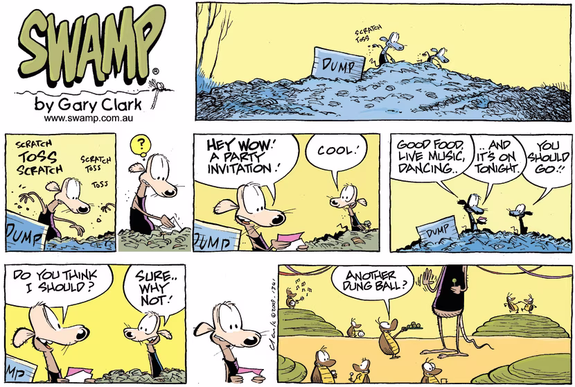 Swamp Cartoon - Dung Beetle PartyApril 5, 2009