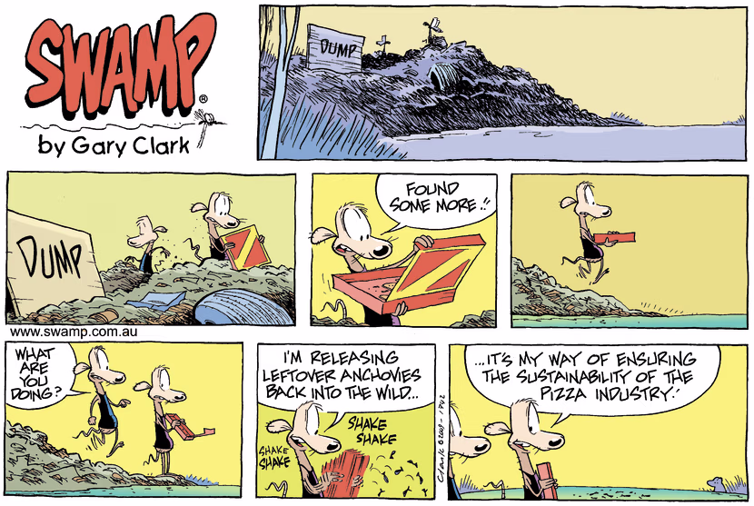 Chives Rat is releasing anchovies back into the wild to help pizza industry sustainability. Swamp Cartoon - Releasing AnchoviesApril 4, 2021