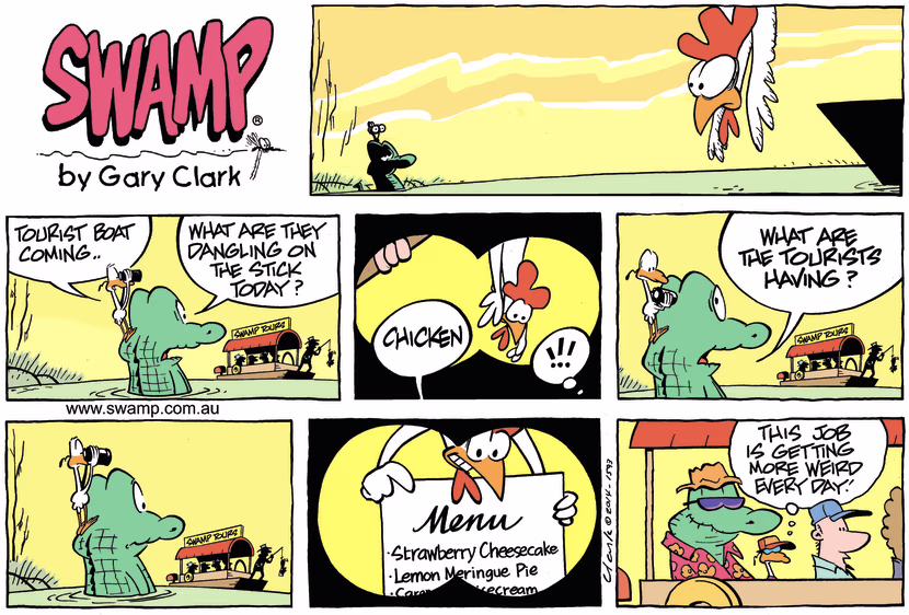 Swamp Cartoon - Old Man Croc and Tourist Boat ComicMarch 9, 2014