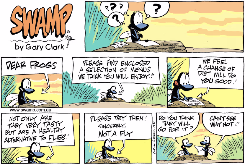 Swamp Cartoon - Swamp Flies Trick Frogs ComicDecember 3, 2023