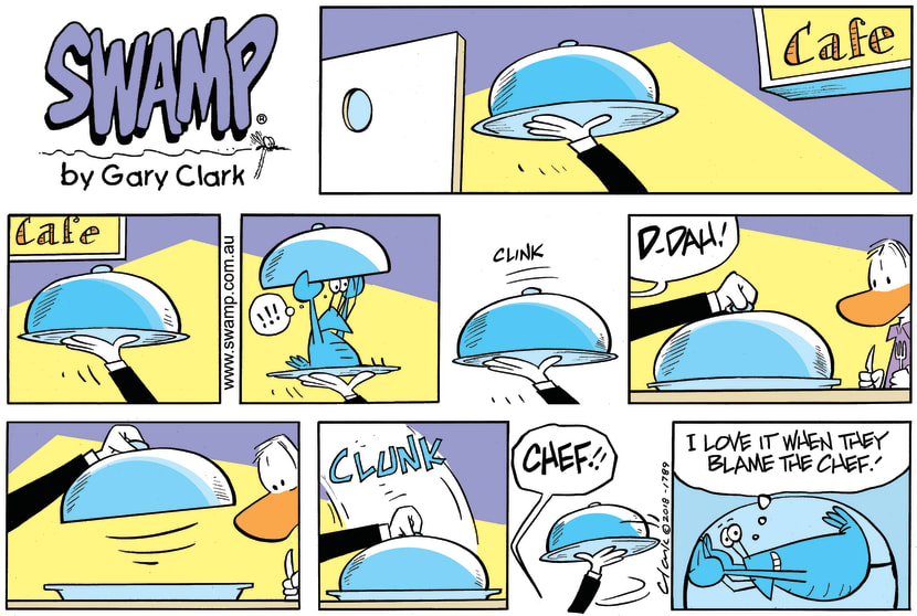 Swamp Cartoon - Bob Crayfish Blame Chef comicApril 8, 2018