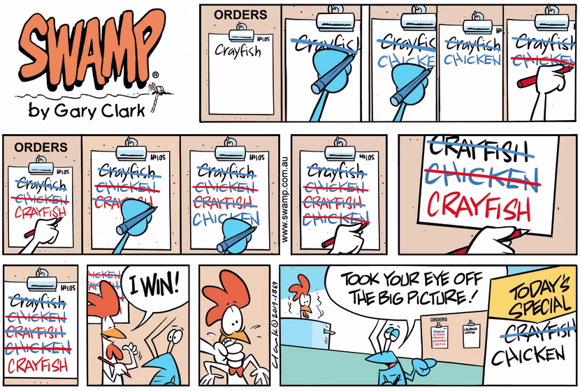 Chicken is competing with Bob Crayfish to rule out themselves from Swamp cafe's menu. Swamp Cartoon - Chicken Thinks He winsOctober 27, 2019