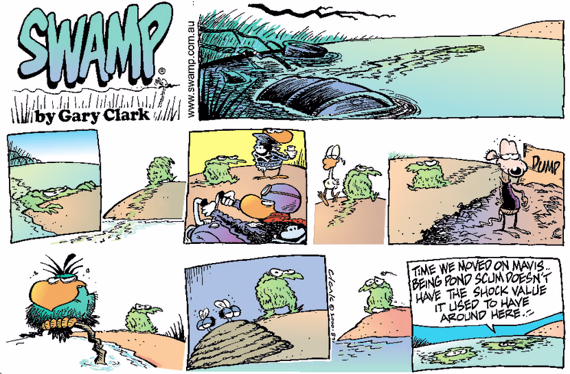 The Scary Swamp Creatures, Pond Scum have decided to move on as they don't scare like they once did. Swamp Cartoon - Scary Swamp CreaturesMarch 19, 2000