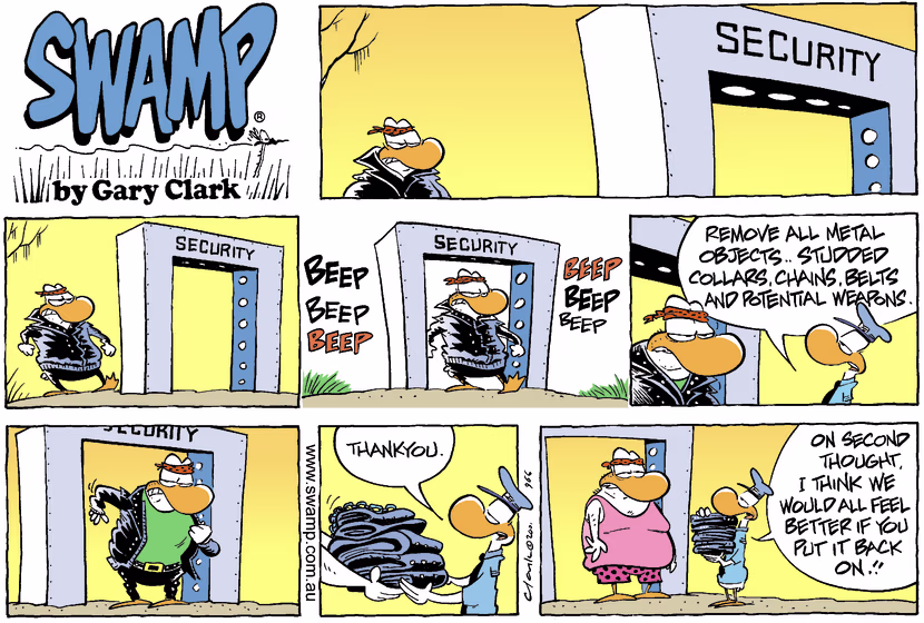 Swamp Cartoon - Wild Duck Going Through Security ComicJanuary 13, 2002