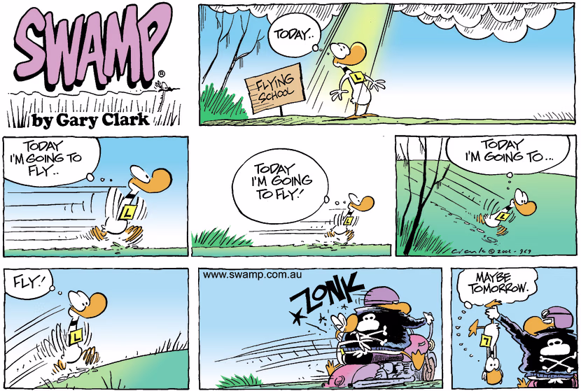 Swamp Cartoon - Ding Duck Crashes into Wild DuckFebruary 3, 2002