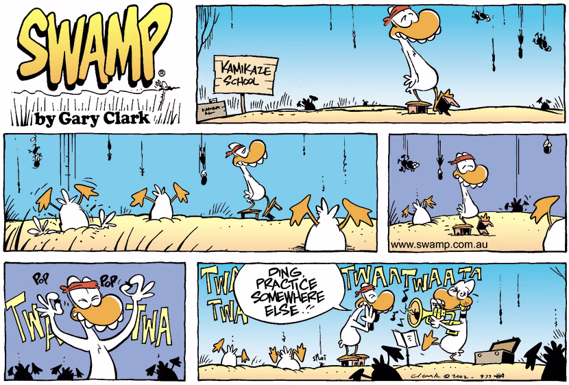 Swamp Cartoon - Kamikaze PractiseMarch 31, 2002