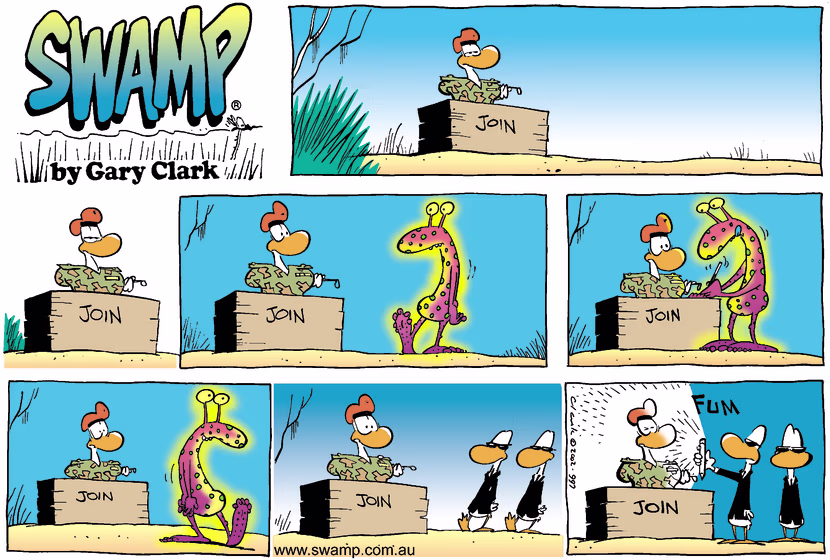 Army Sergeant has very interesting new recruit which attracts the interest of the security agents. Swamp Cartoon - AlienAugust 18, 2002