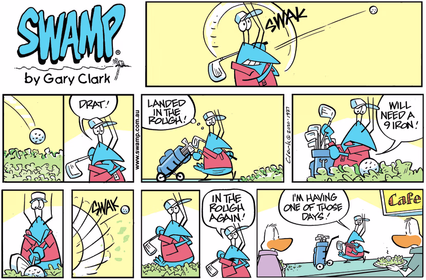 Bob Crayfish is having one those days playing golf and keeps hitting ball into the rough. Swamp Cartoon - Bob Crayfish Golf GameNovember 29, 2020