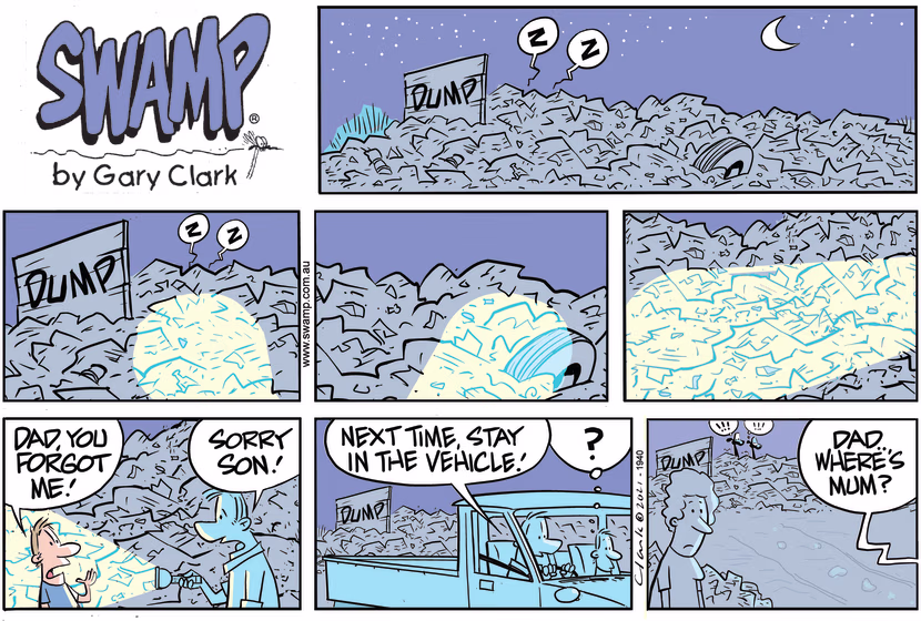 Cheese and Chives Rats are soundly sleeping as a family scours the dump but Dad loses some family members. Swamp Cartoon - Family Trip to the DumpMarch 7, 2021