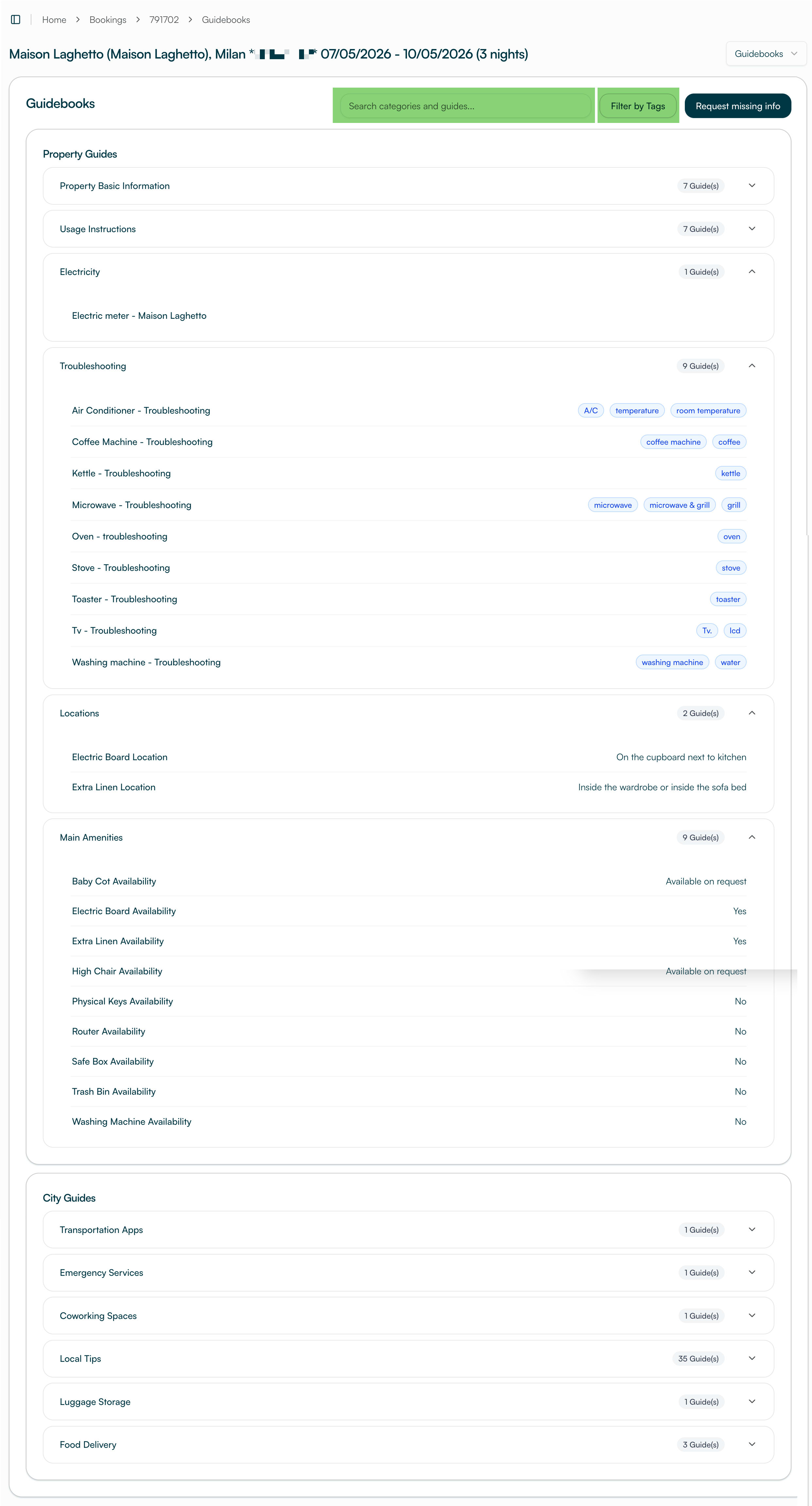 City Guidebooks in Booking Details