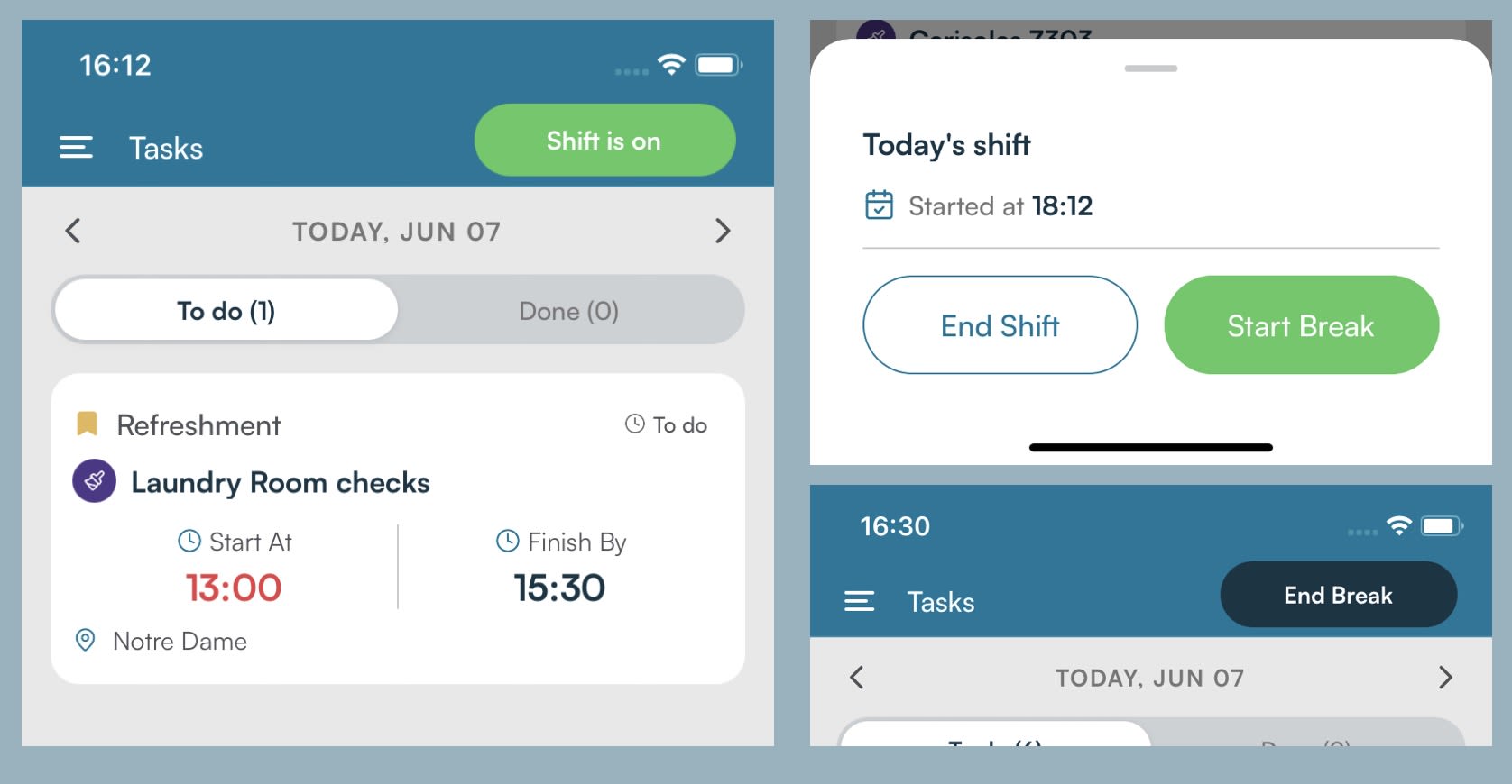 SIBO App — Shift & Break Controls