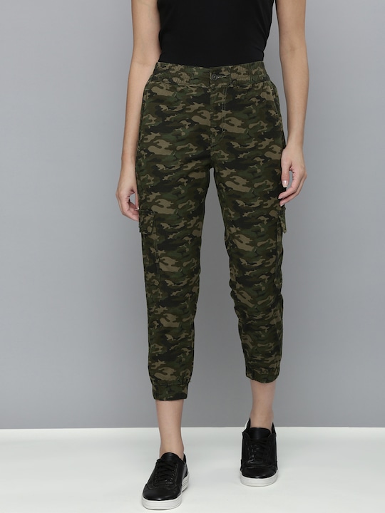 Women Olive Green Camouflage Printed Joggers