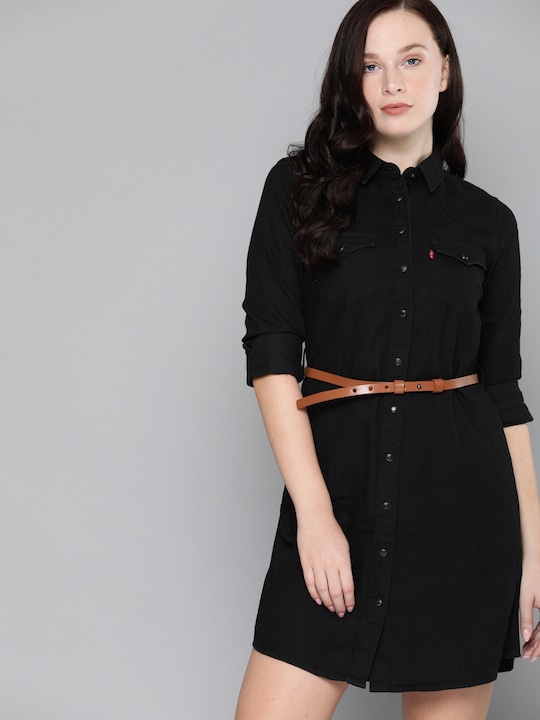 Women Black Solid Shirt Dress