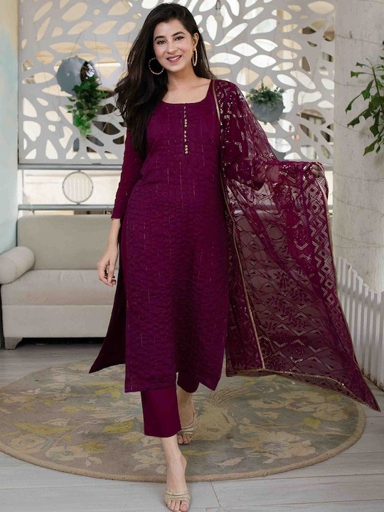Striped Zari Kurta with Pyjamas & Dupatta