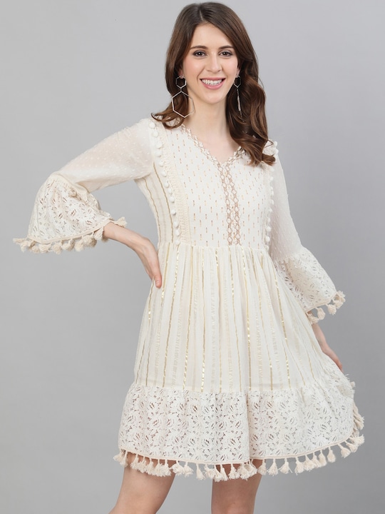 Off White Ethnic Motifs Dress