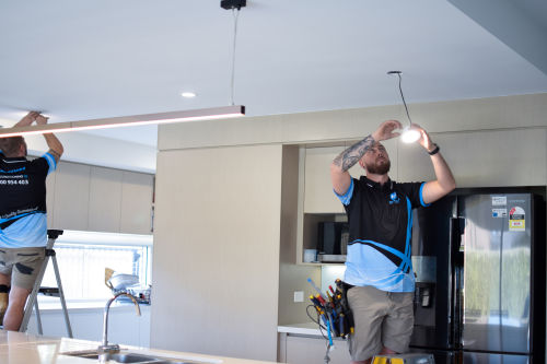 HQ Technicians Installing LED Downlights in Kitchen