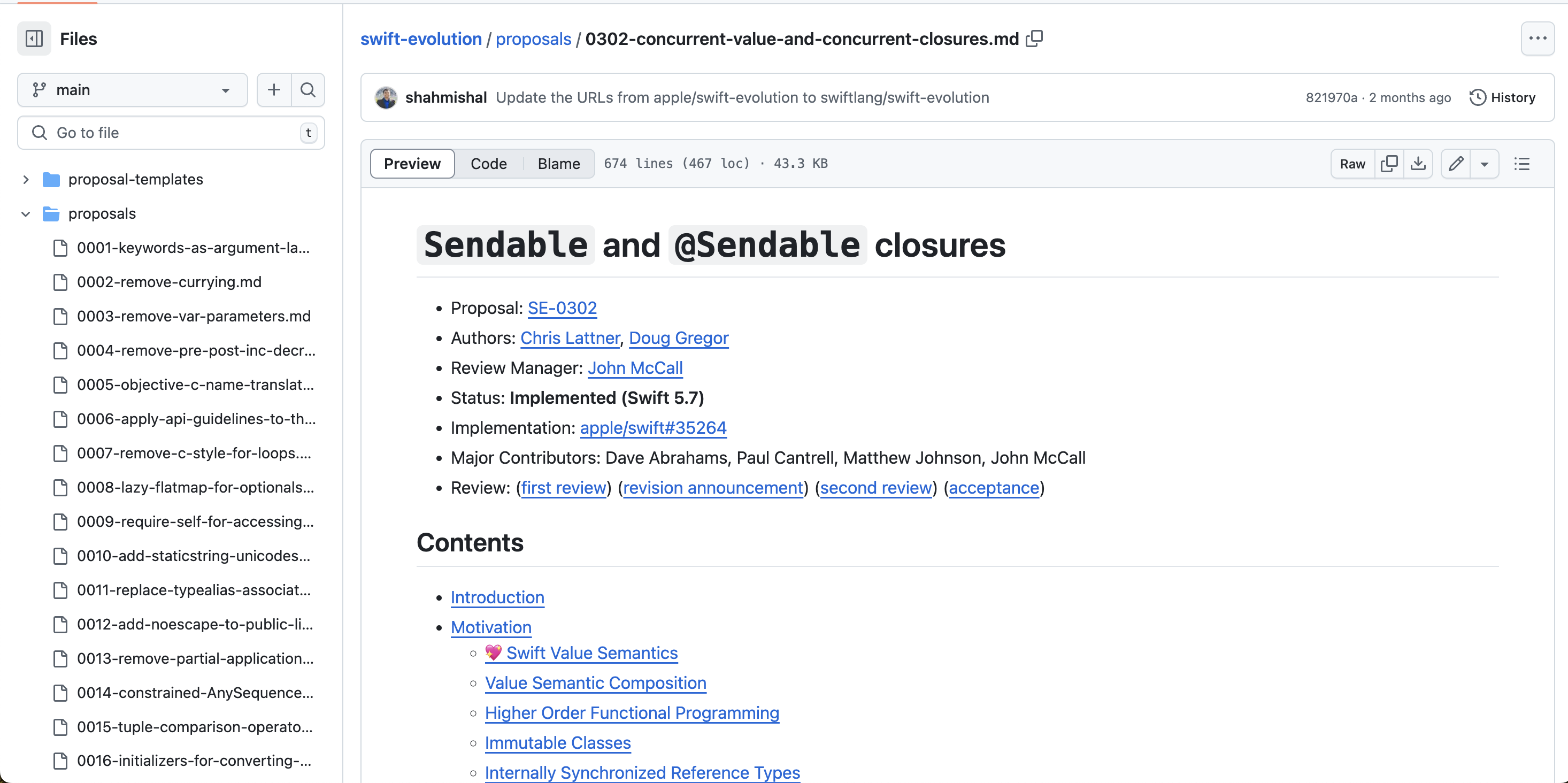 Sendable Proposal - SE-0302