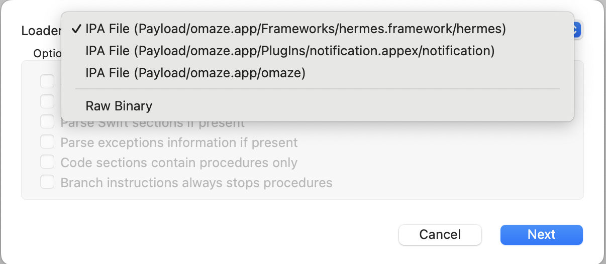 Load binary or .IPA file