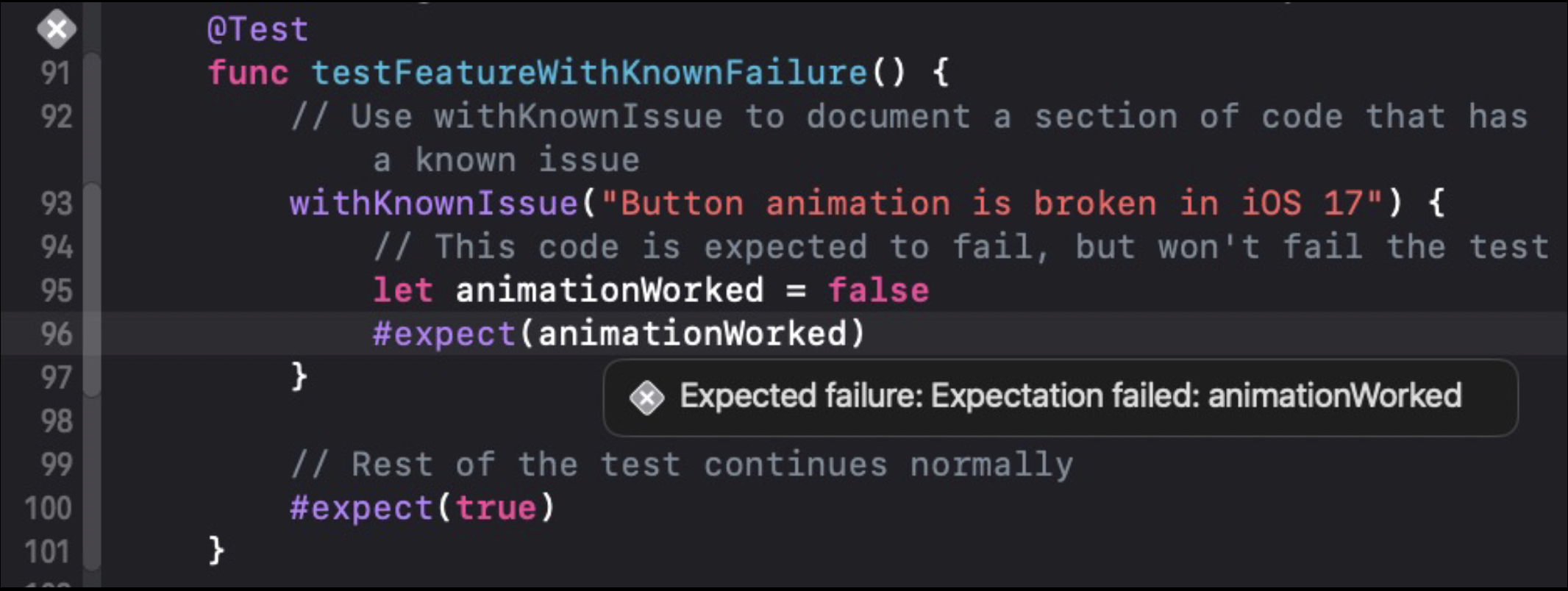 withKnownFailure Example