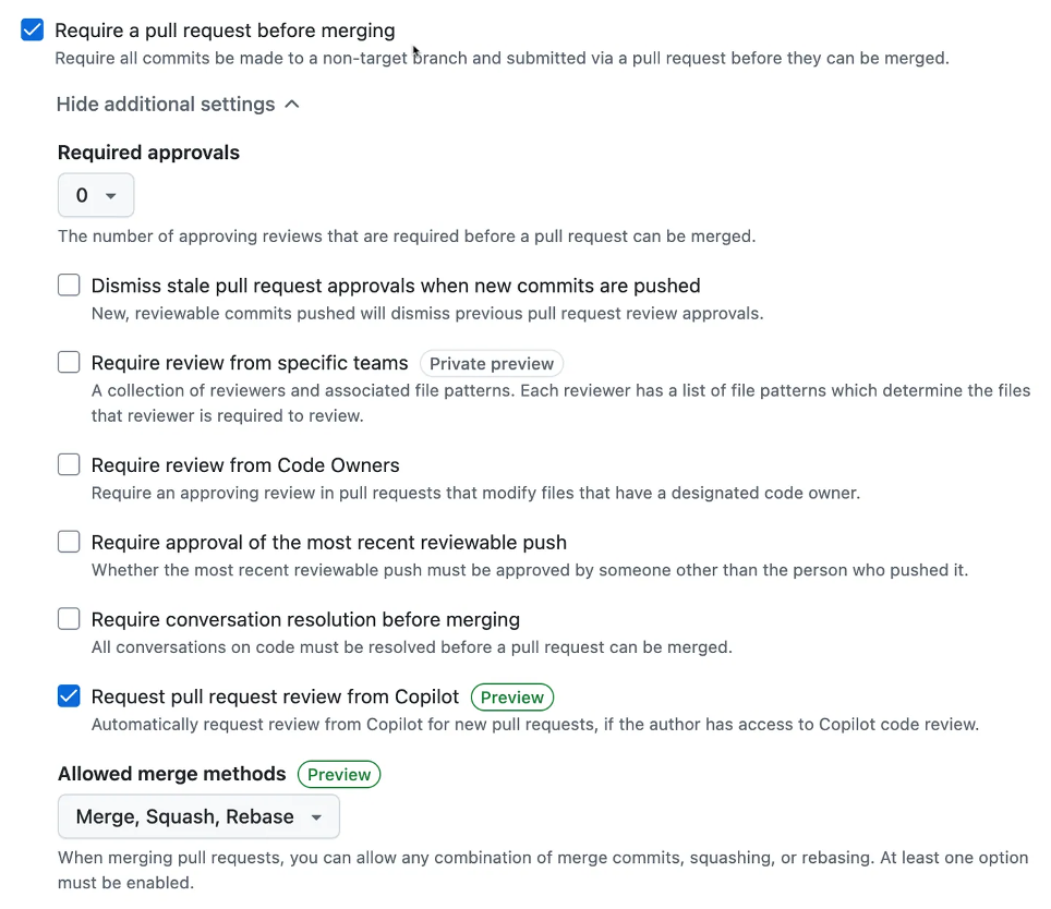 GitHub Copilot - Ruleset for the Repository branch
