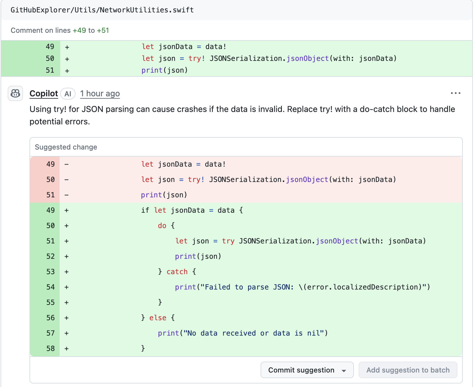 Use do-try-catch block to handle potential errors