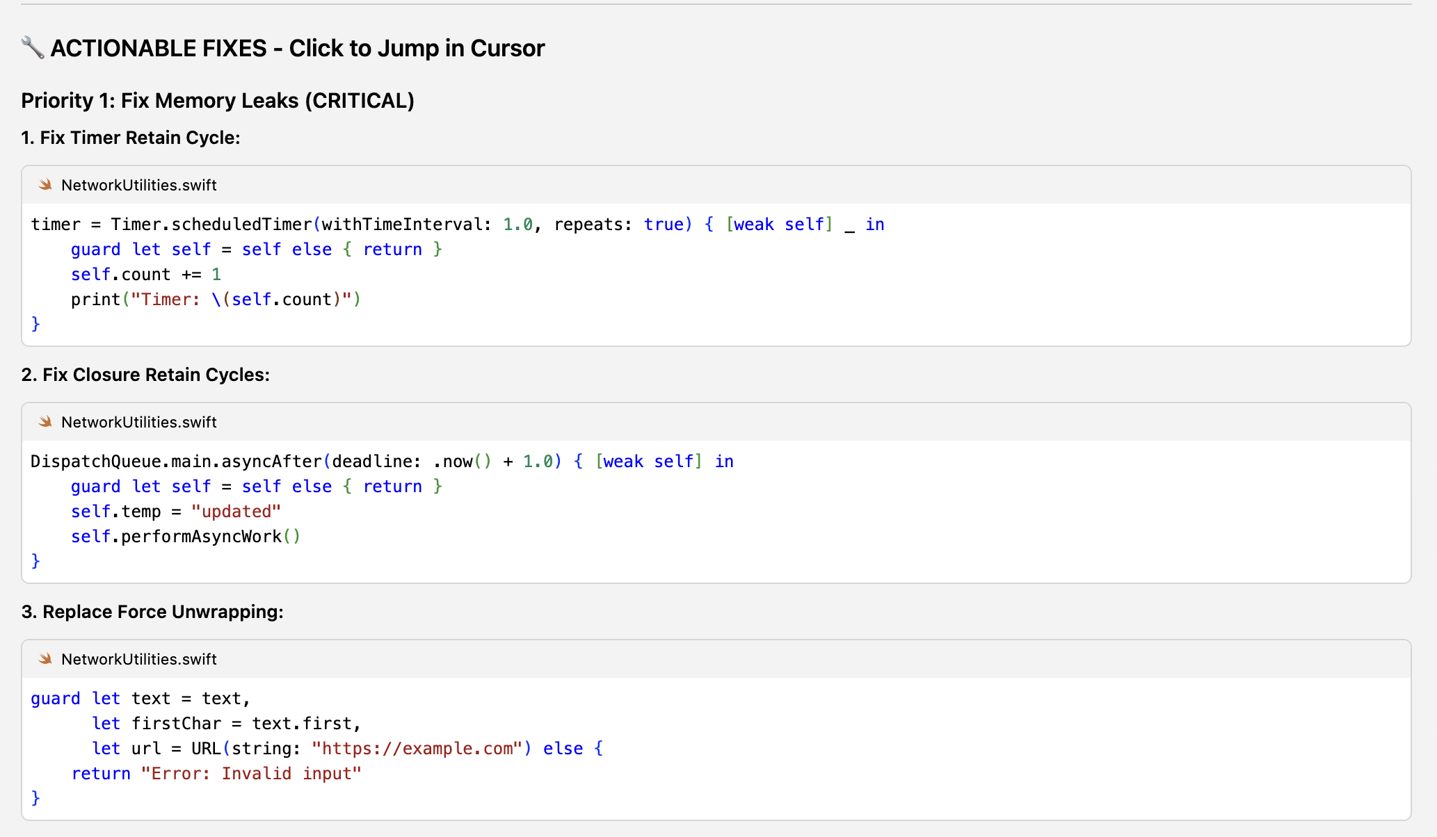 Actionable Fixes