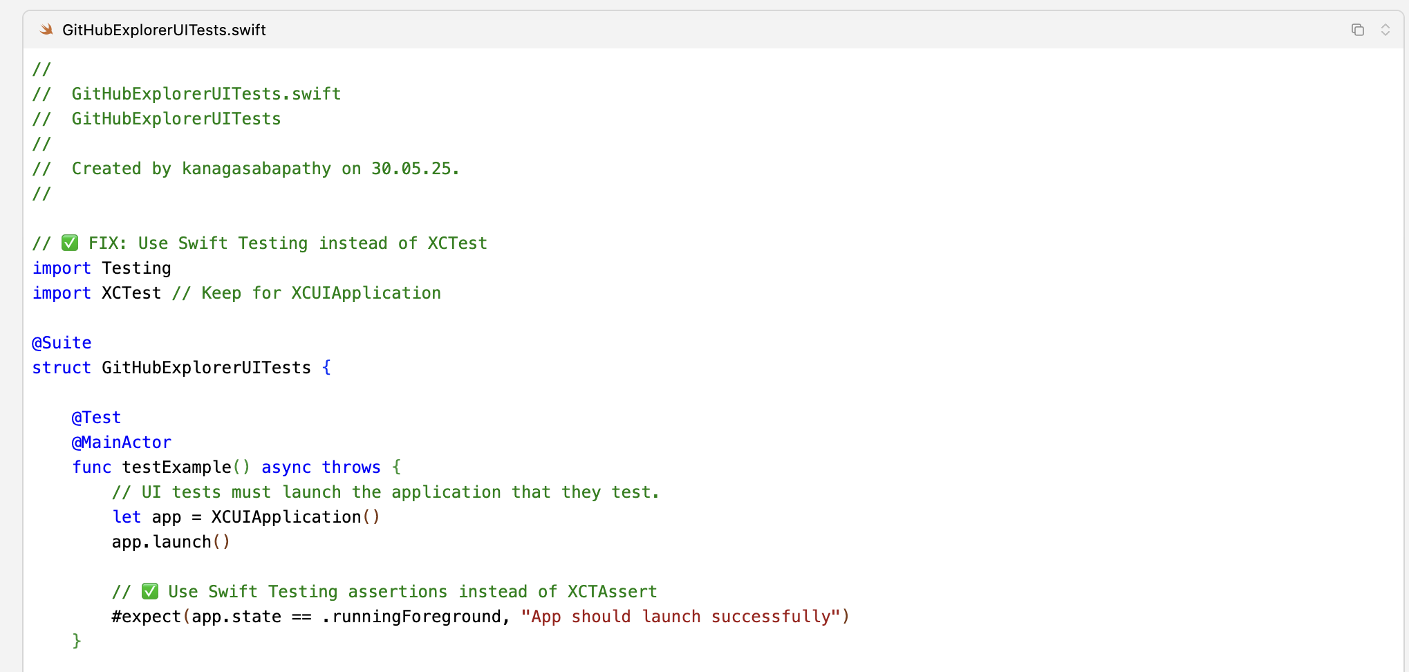 Fix Suggestion - Replace XCTest with Swift Testing